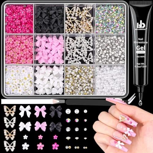 BELLEBOOST 3D Nail Charms Set with Glue and Tools