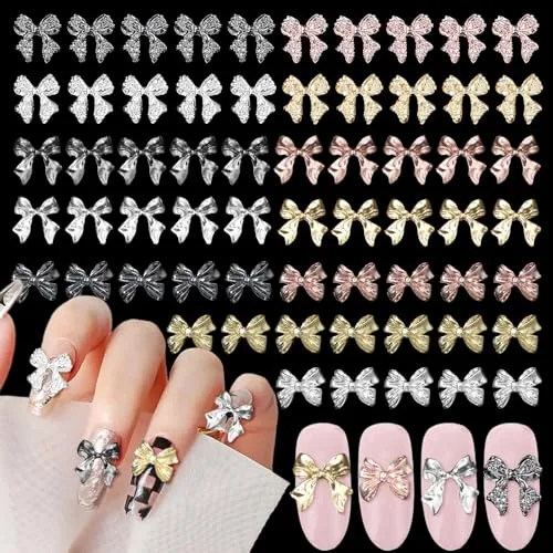 Cynailli 60pc 3D Alloy Bow Nail Charms 12 Styles
