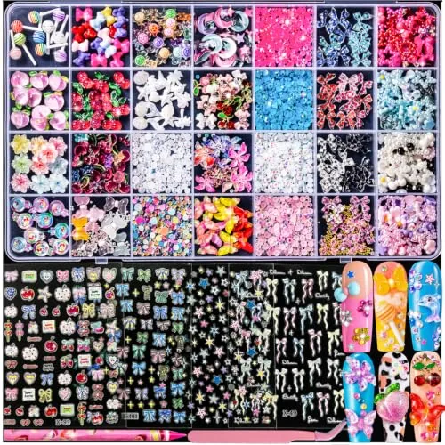 NAILJXPF 2000+ Pc Nail Charms and Gems Kit