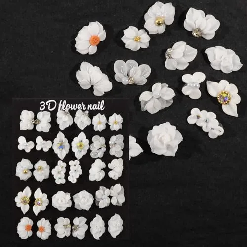 BAIYIYI 3D Handmade Acrylic Flower Nail Charms 30pc Set