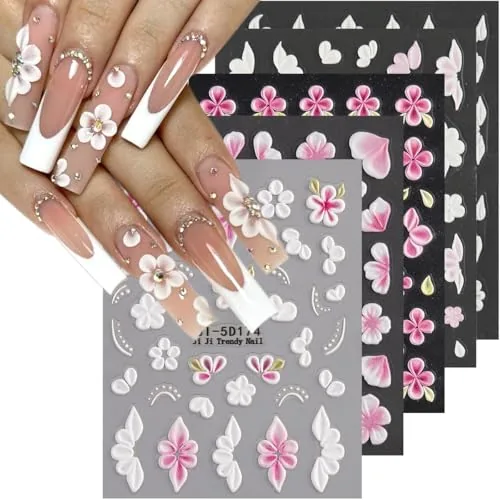 FSpronail 5D Embossed Floral Nail Stickers 5 Sheets