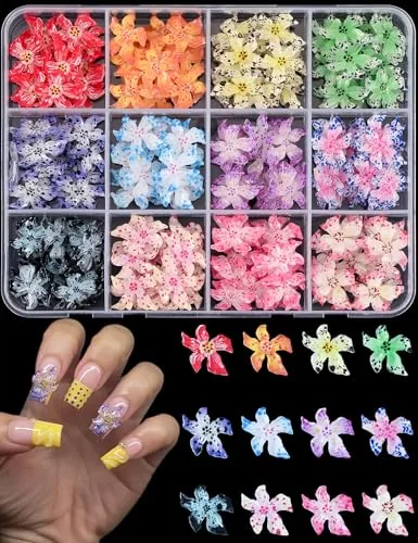 OPMADM 180-Pc 3D Resin Flower Nail Charms 12 Colors