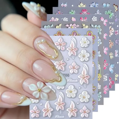 STZPRONAIL 5D Embossed Hibiscus Nail Stickers 6-Sheet