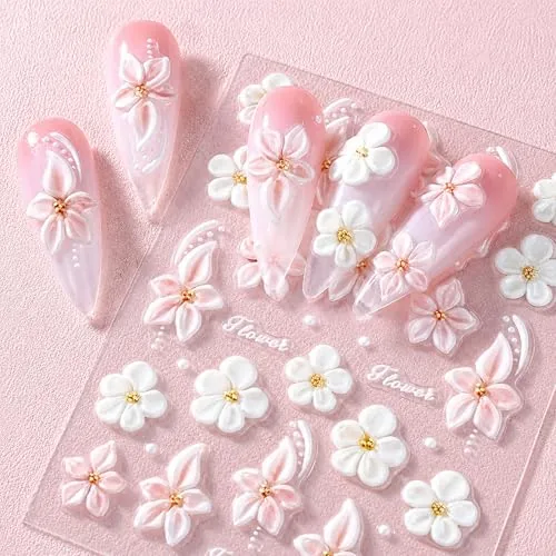 WFBBKP 5D Embossed Lily Flower Nail Stickers