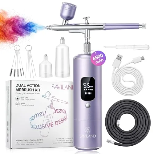SAVILAND 55 PSI Dual-Action Cordless Nail Airbrush Kit
