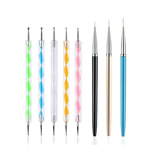 FULINJOY 8-Piece Nail Art Dotting Pens and Brush Set