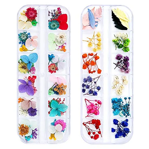 iFancer Dried Flowers for Nails 108pcs 62 Colors