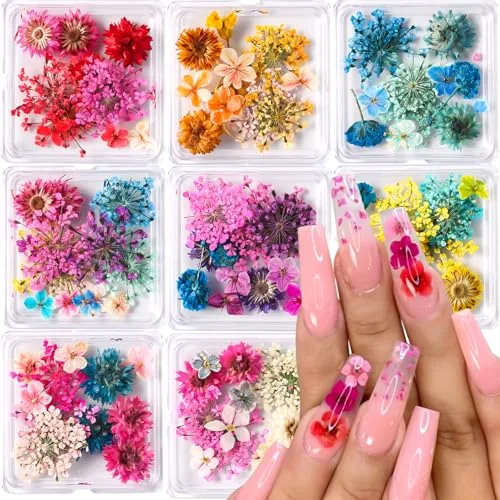 SUTOZMIWE 8-Box Dried Flower Nail Art Decals Set