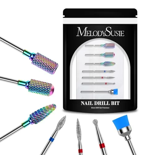 MelodySusie 7Pc Tungsten Carbide Diamond Nail Drill Bit Set