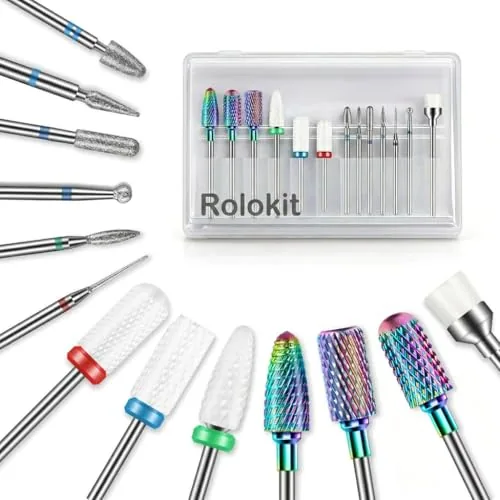Rolokit 13-Piece Carbide Ceramic Diamond Nail Drill Bit Set