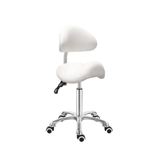 Antlu Saddle Stool with Adjustable Backrest, White