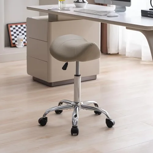 FIRAVOE Saddle Stool Adjustable Rolling 18-26in Faux Leather