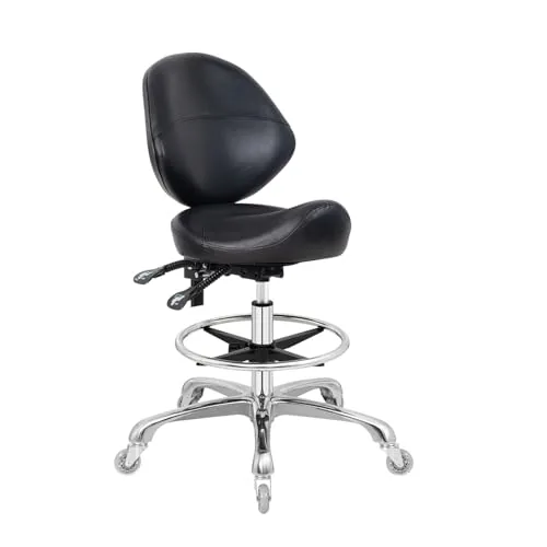 Nolasalon Saddle Stool with Wheels, 350lb Capacity