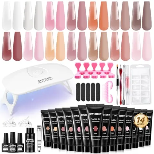 JEWHITENY Poly Extension Gel Kit 14 Colors + Lamp