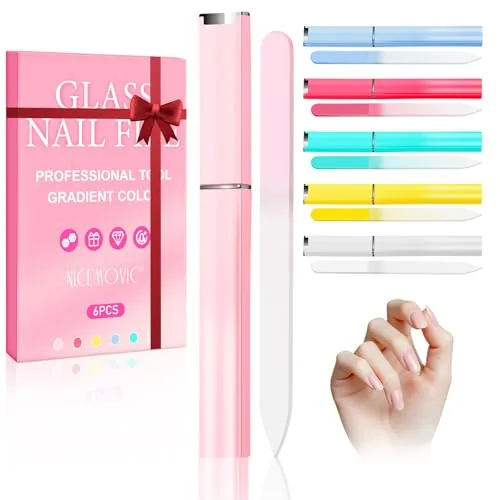 NICEMOVIC Glass Nail Files 6-Pack with Cases