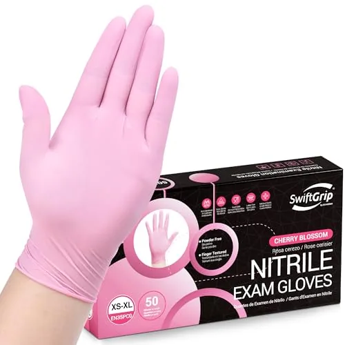 SwiftGrip Nitrile Disposable Gloves Pink Powder-Free 50ct