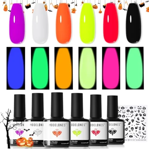 modelones Halloween Glow-in-the-Dark Gel Polish 6-Color Set