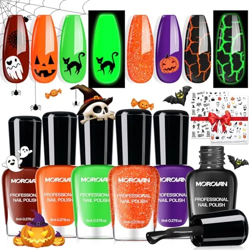 Morovan Halloween 6-Polish Kit with Nail Stickers