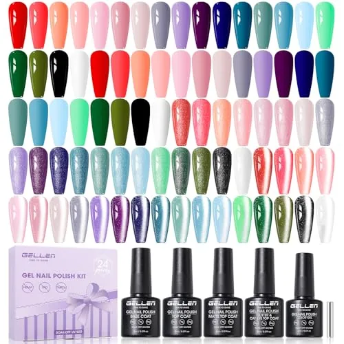 GELLEN 24-Piece Gel Polish Set with Cat-Eye Coat