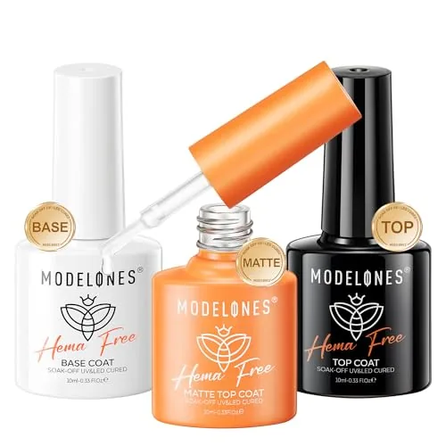modelones Gel Base Top Coat Set, Matte, HEMA-Free