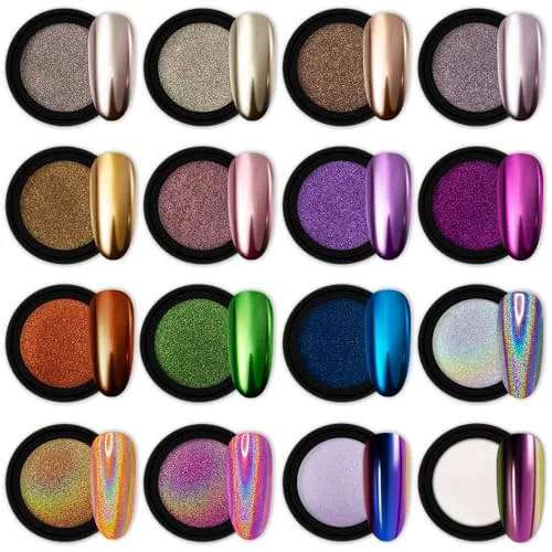 Artdone 16-Jar Chrome Nail Powder Set Mirror Finish
