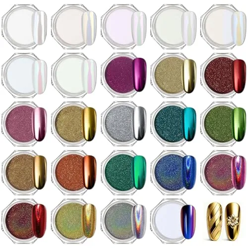 Artdone 24-Jar Chrome Nail Powder Kit Mirror Effect
