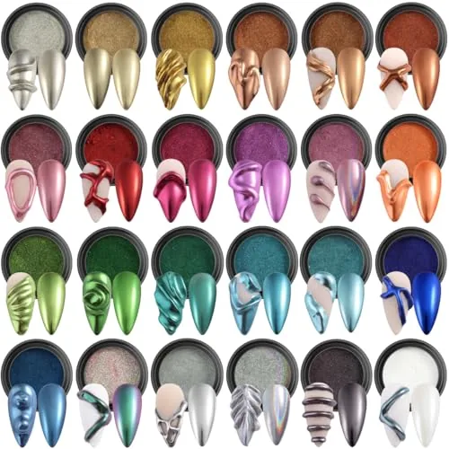 Fcozpjk 24-Color Chrome Nail Powder Mirror Effect Set