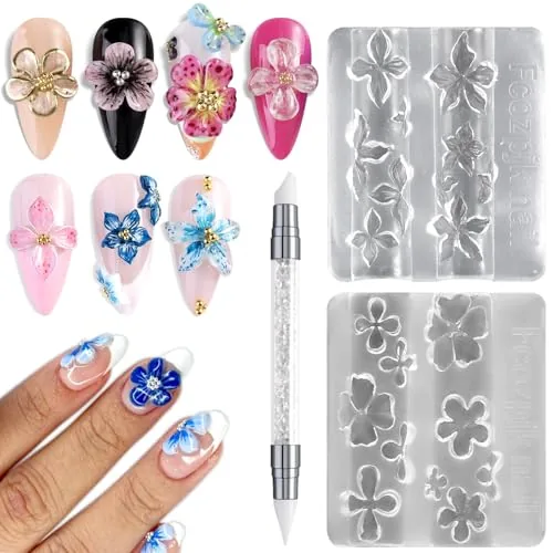 Fcozpjk 3D Flower Silicone Nail Molds with Carving Pen