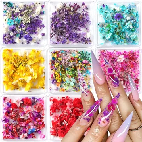 SUTOZMIWE Dried Flowers Nail Art Set 8 Boxes