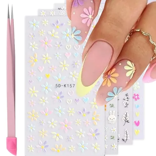VOTACOS Flower Nail Stickers 4-Sheet Decal Set