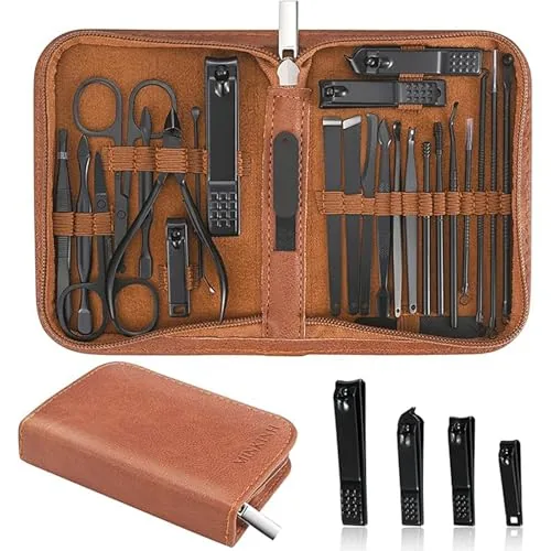 MINKINH 26-Piece Manicure & Pedicure Set, Brown PU Case