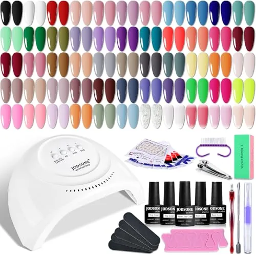 JODSONE 60-Piece Gel Nail Kit with UV Lamp, 55 Colors