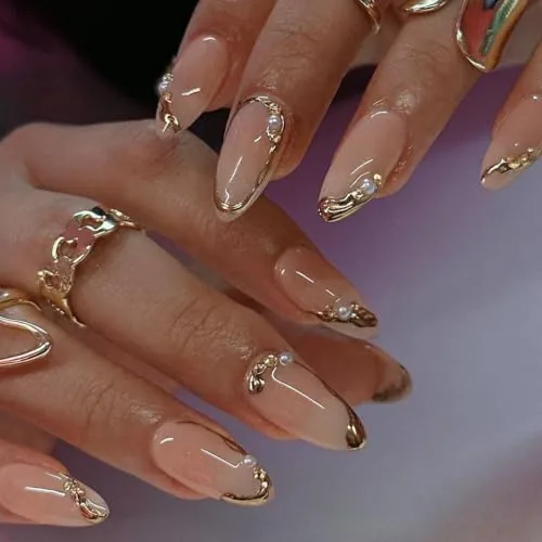 CTTHNBD Almond Medium French Tip Press-On Nails
