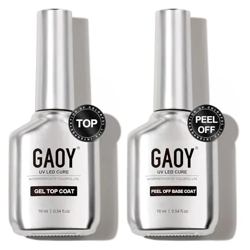 GAOY Gel Top Coat and Peel Off Base Coat Set, 16ml 2 Pcs Cle
