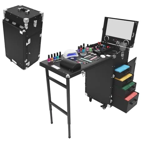 Gbonklong Rolling Foldable Nail Desk with Speakers