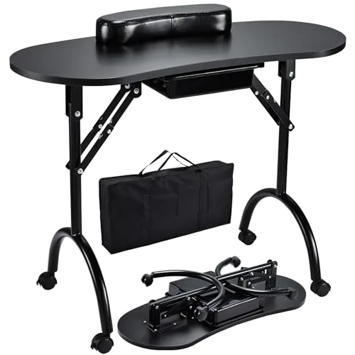 Joligrace Foldable Portable Manicure Table with Wheels
