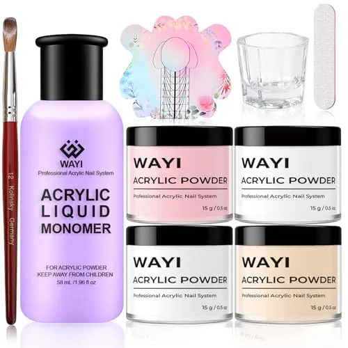 WAYI Acrylic Nail Kit with Monomer, 4 Powders