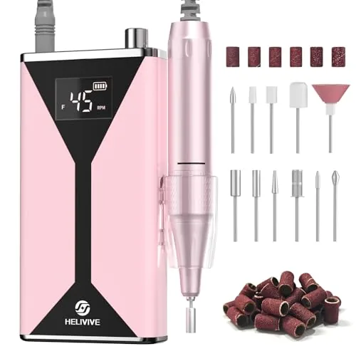 HELIVIVE Cordless Nail Drill 45000RPM 4000mAh