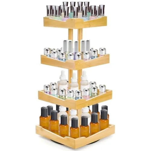 ZAVOOS 4-Tier Bamboo Nail Polish Rack 360 Rotating