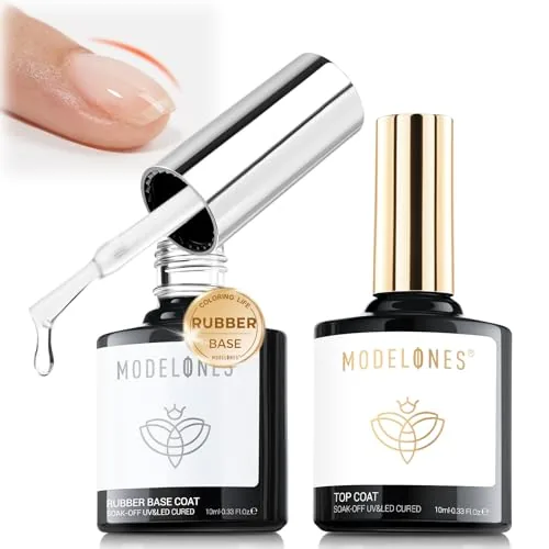 Modelones Rubber Base & No-Wipe Gel Top Coat Set