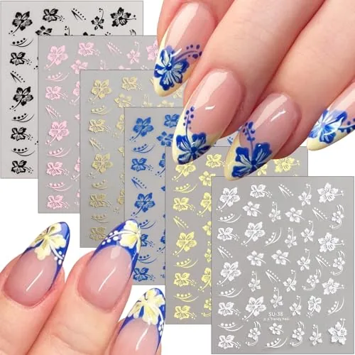 FSpronail Hibiscus 3D Self-Adhesive Floral Nail Stickers
