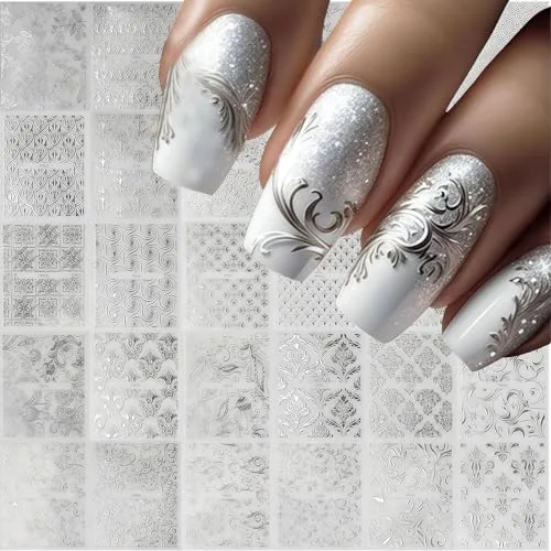 Lukmexor Silver Lace Floral Nail Decals 30 Sheets