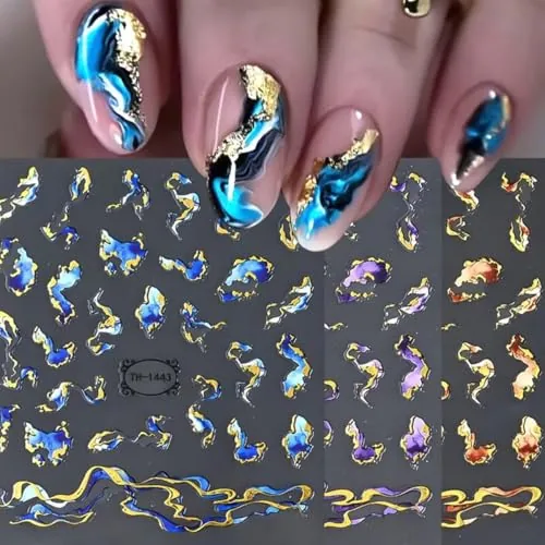 POWPOP 3D Marble Wave Nail Stickers 6-Sheet Set
