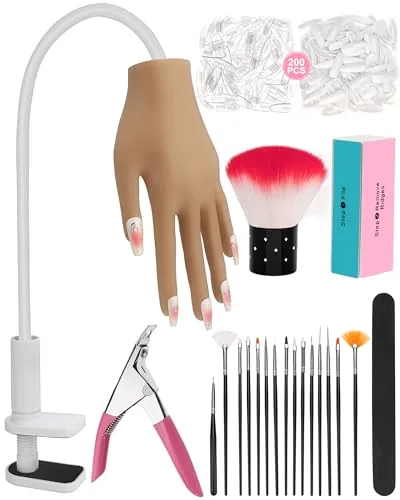 Difenni Silicone Nail Practice Hand with 200 Tips
