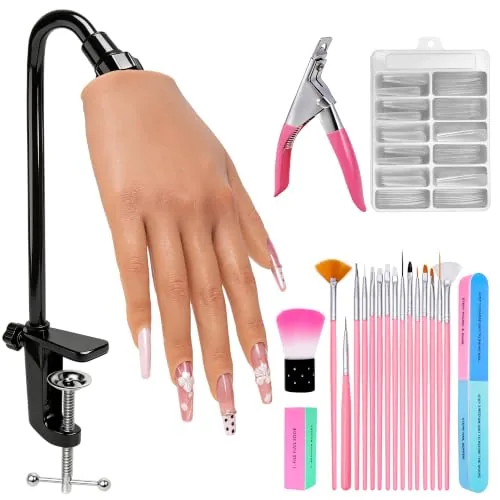 Veikmv Silicone Practice Hand with 120 Nail Tips