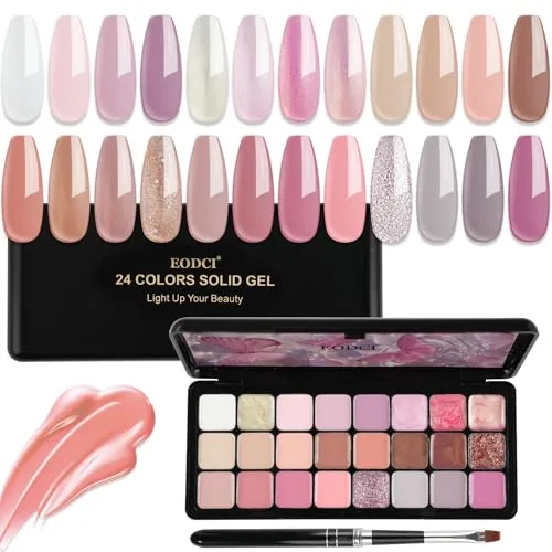 EODCI 24-Color Solid Gel Polish Palette with Brush