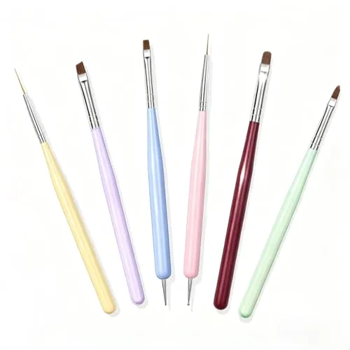 Faiteary 6-Piece Nail Art Brush Set with Gel Compatibility