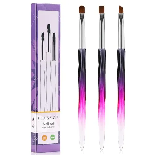 Gemsanva 3-Piece Nail Cleanup Brush Set Flat Oval Angled