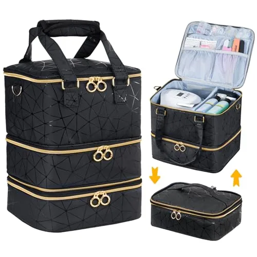 Uross 60-Bottle Nail Polish Organizer Bag, 3-Layer