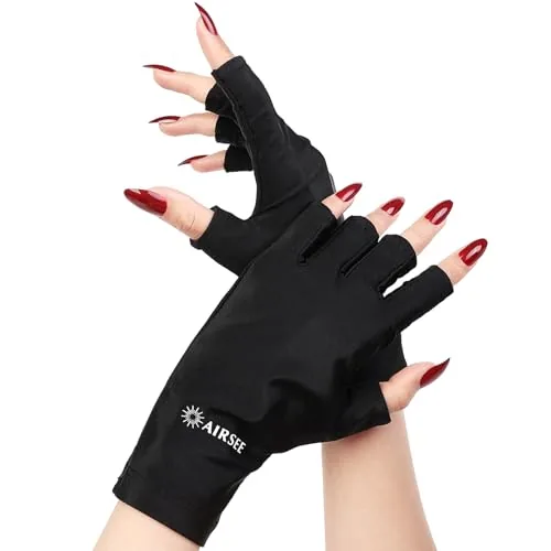 AIRSEE UPF 50+ UV Gloves for Gel Manicures, Black